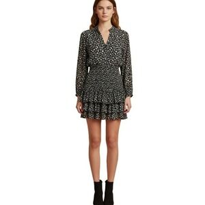Sky to Moon Black Floral‎ Smocked Ruffle Tiered Dress Mini Size S
